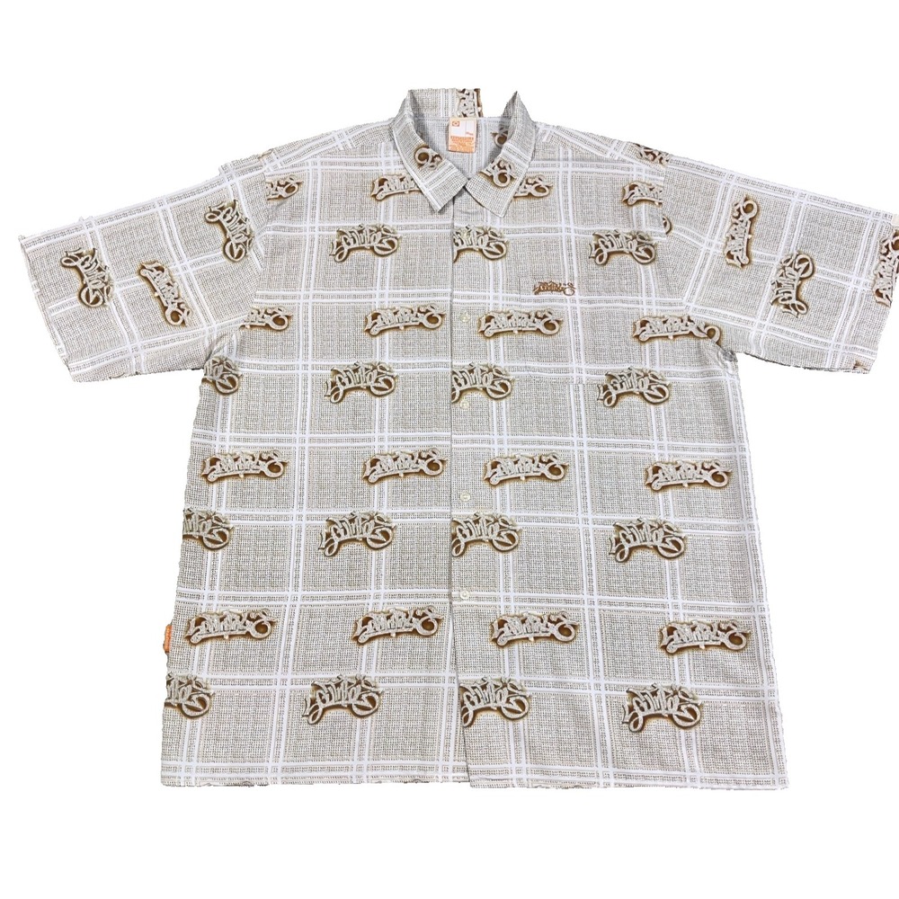 Vintage South Pole Shirt Men XXL Tan Brown Button Up Y2K Baggy AOP 2000s Hip Hop